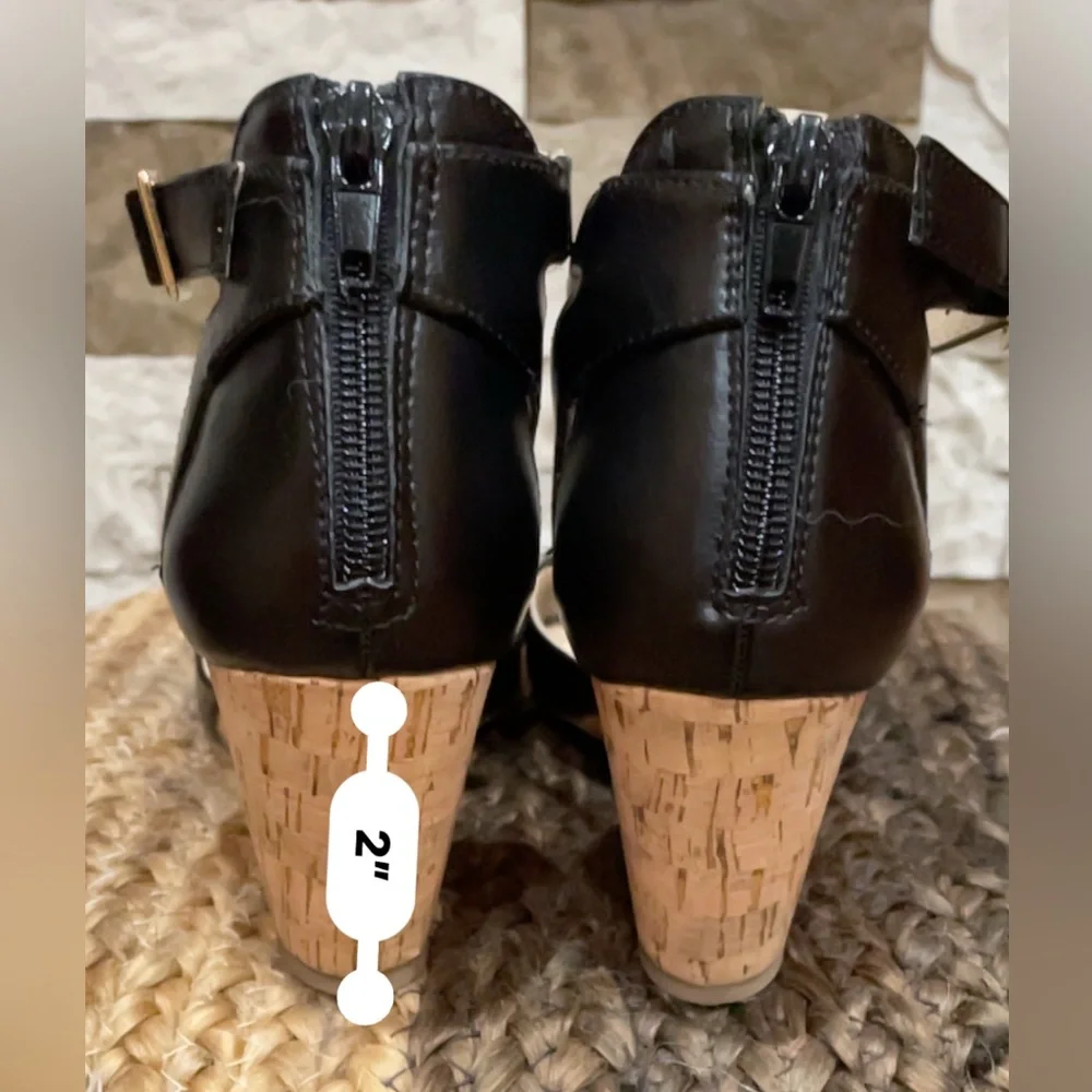 LIZ CLAIBORNE Black Octavia Wedge Shoes with Ankle Strap Sz. 7 1/2 - Picture 10 of 10